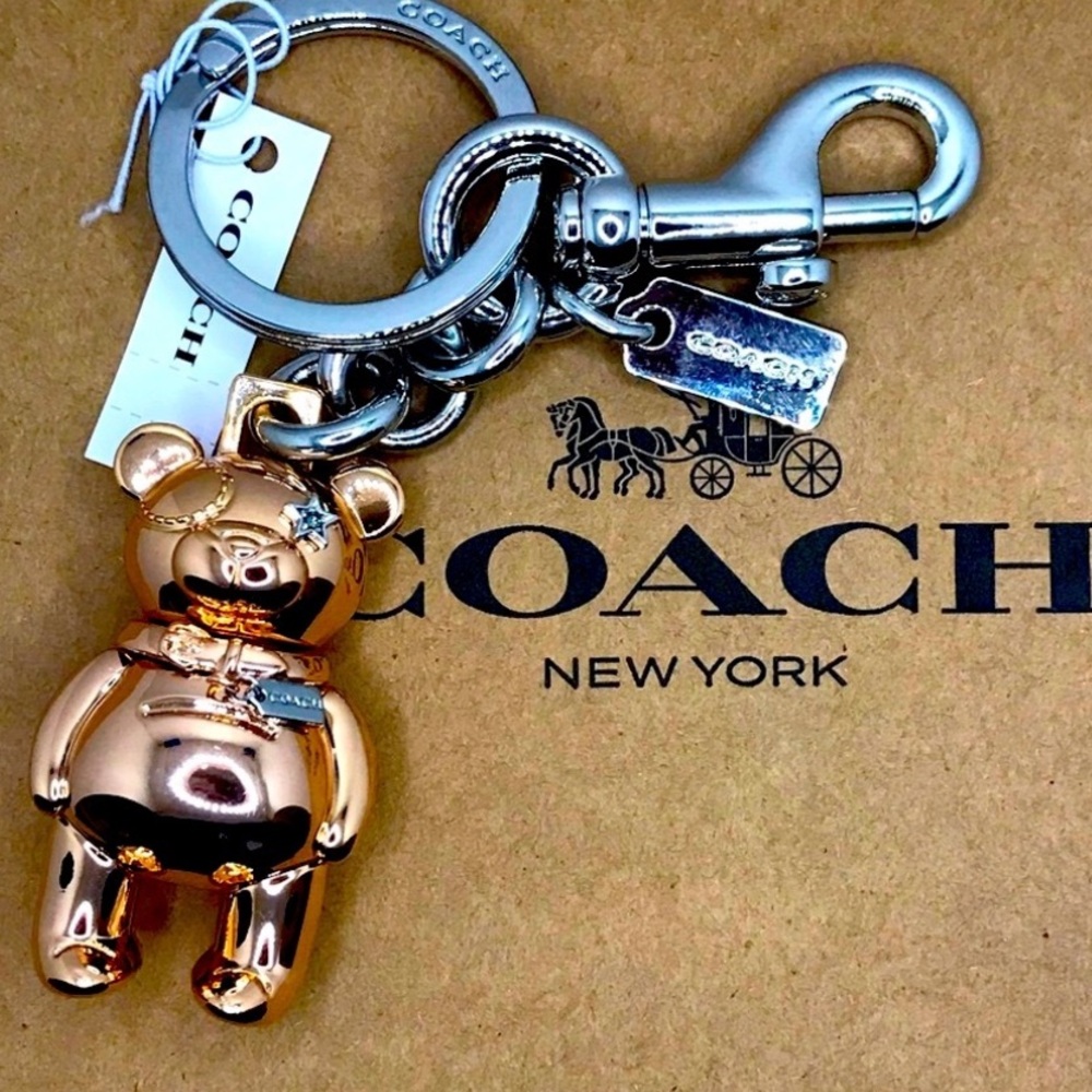 COACH 3D BEAR BAG CHARM IN ROSE GOLD & SILVER